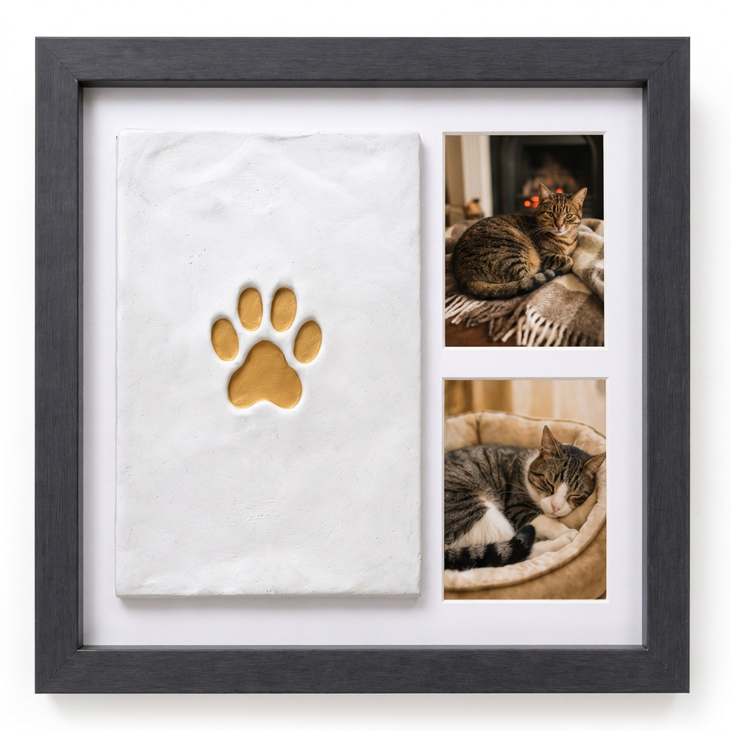 Personalisierter Pfotenabdruck Bilderrahmen aus Ton für Katzen