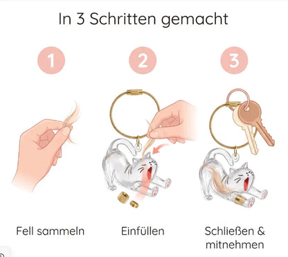 So funktioniert's: Fell sammeln, einfüllen, verschließen – Pfotenherz Katzen-Anhänger